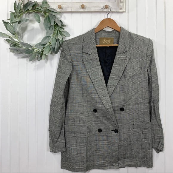 Vintage Jackets & Blazers - Vintage 90s houndstooth plaid double breasted blazer jacket size 10 academia